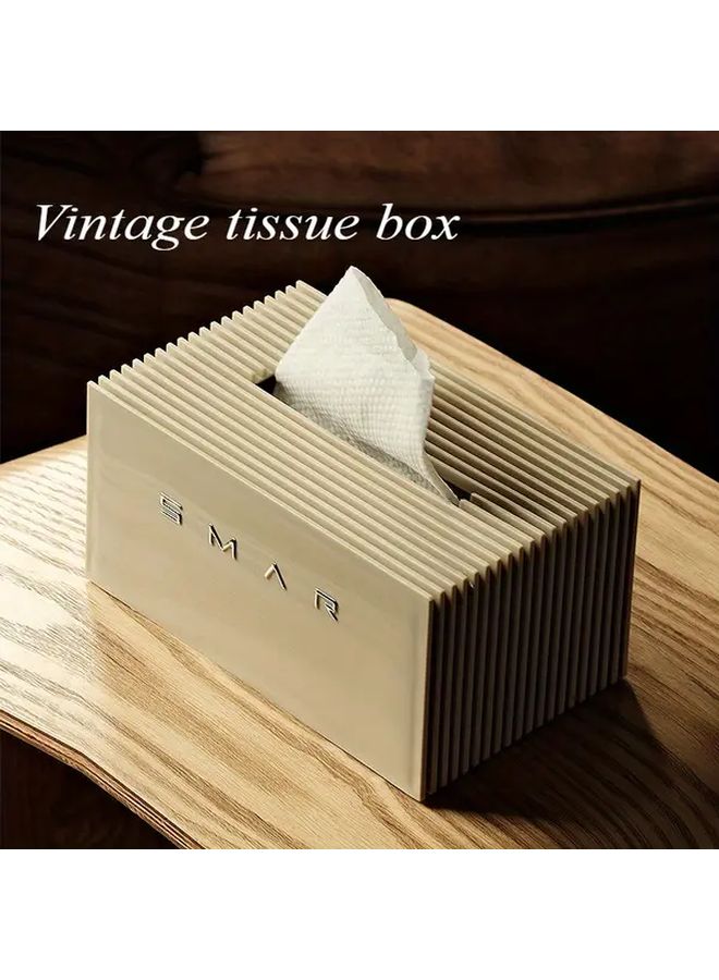 حامل علبة المناديل الفاخر الفاتح باللون البني ذو سعة كبيرة مع غطاء، تصميم مستطيل يوفر المساحة - Image 5